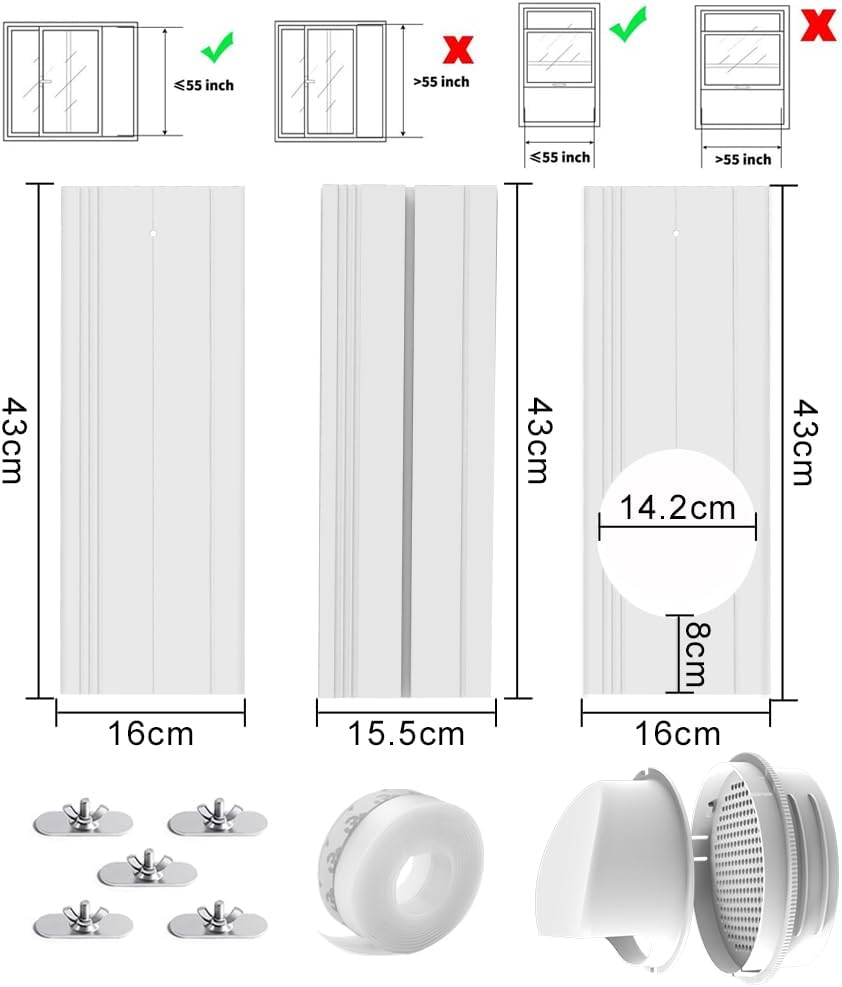 Portable Air Conditioner Vent Kit with Coupler, Adjustable Universal Window Seal Plate, Suitable for 5/5.9" AC Hose