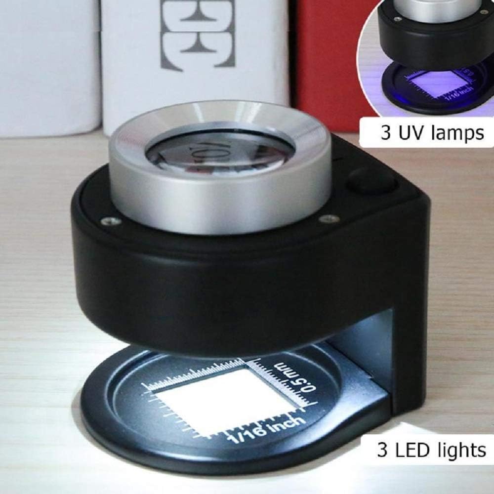 30 x Illuminated Magnifying Glass Jeweller Magnifying Glass, 6 Lights Desktop Metal Portable Folding Scales Eye Loop for Textile Optical Jewellery Tool Coins Currency Stamp Gemstones (Not Rechargeable)