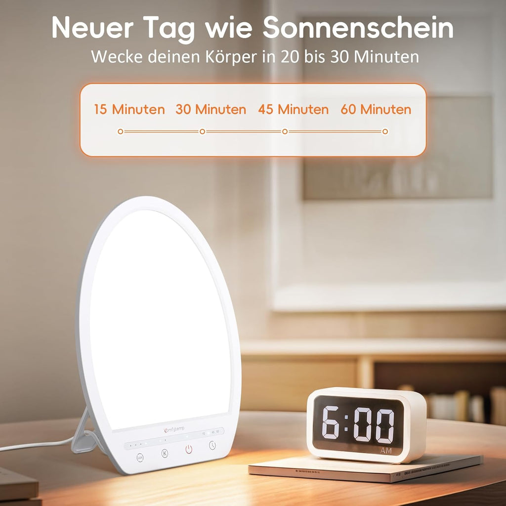 Comfytemp Daylight Lamp Desk 16,000 Lux Sunlight Lamp, UV-Free Light Therapy 19 x 24 cm Simulation of Daylight for Improves Sleep Mood Concentration with Memory Function