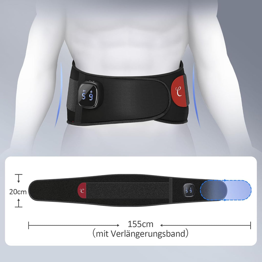 Comfytemp Heat Belt Back Massager with 15 Wh Battery with USB, 9 Heat Levels, 5 Vibration Modes Control at the Touch of a Button and App, 20 x 155 cm Wireless Heating Belt Automatic Shut-Off Back Warmer