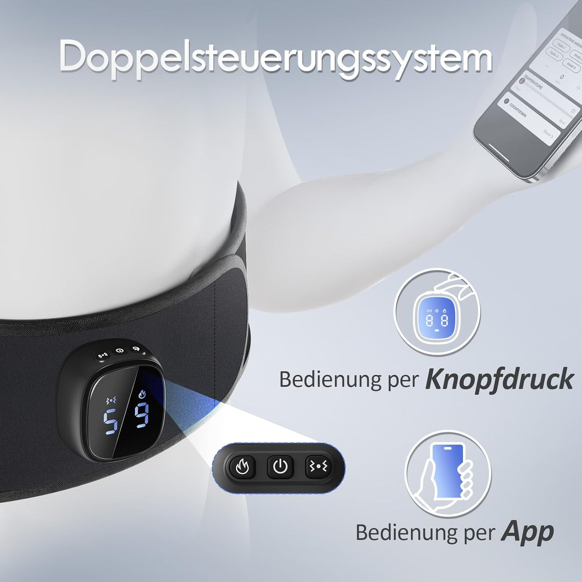 Comfytemp Heat Belt Back Massager with 15 Wh Battery with USB, 9 Heat Levels, 5 Vibration Modes Control at the Touch of a Button and App, 20 x 155 cm Wireless Heating Belt Automatic Shut-Off Back Warmer
