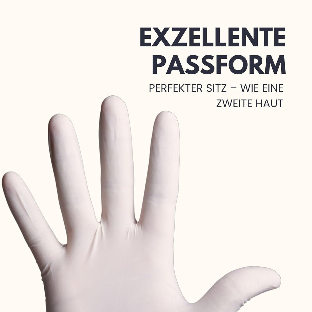 Latex Gloves Pack of 100 | L | Powder-Free Latex Gloves White | Textured, Tear-Resistant & Elastic | Disposable Examination Gloves for Care & Cosmetics | Size XS, S, M, L, XL