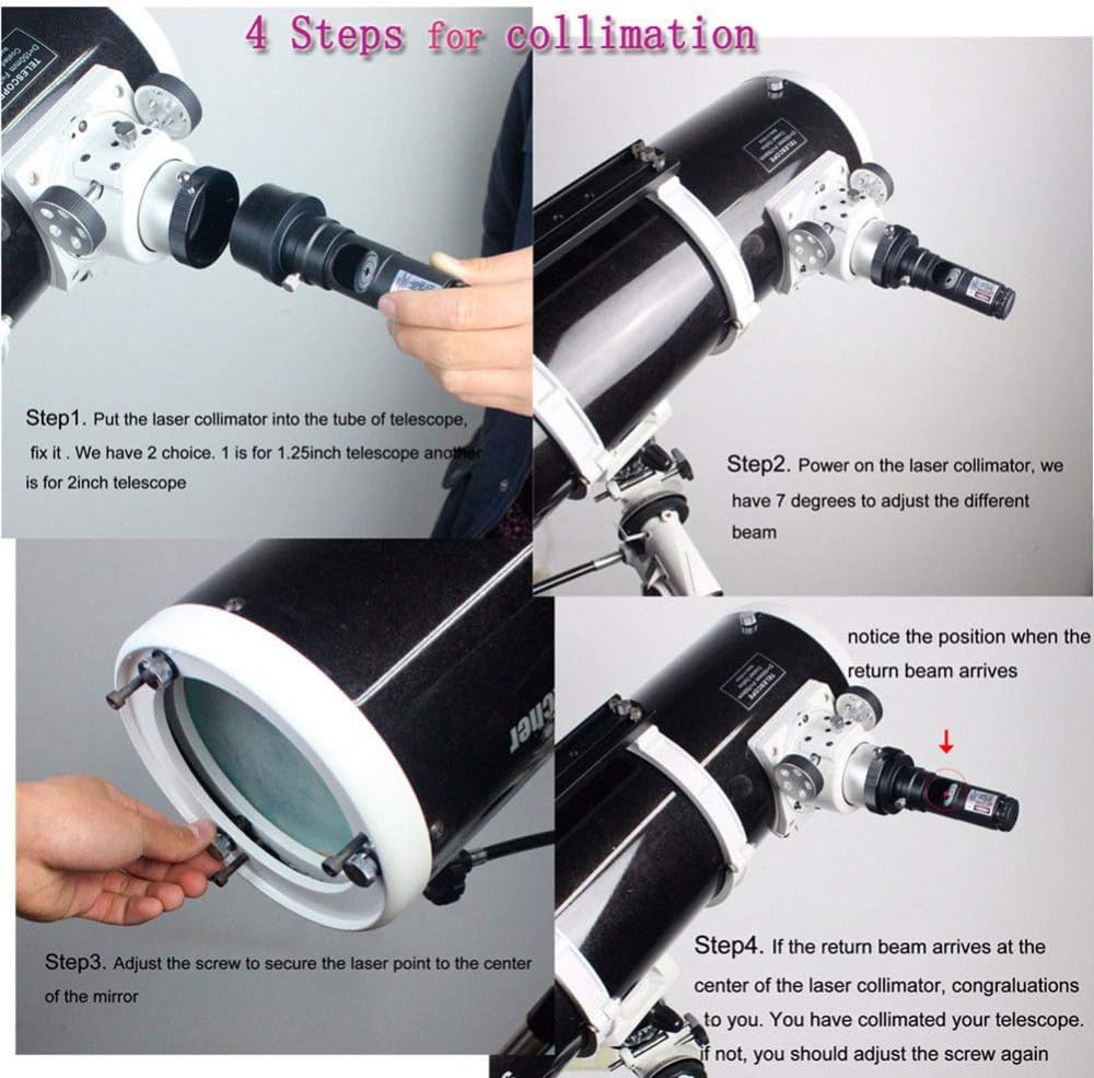Telescope Laser Collimator 1.25inch, Bysameyee Calibrator with 2’’ Adapter for Newtonian Reflector Telescope Collimation