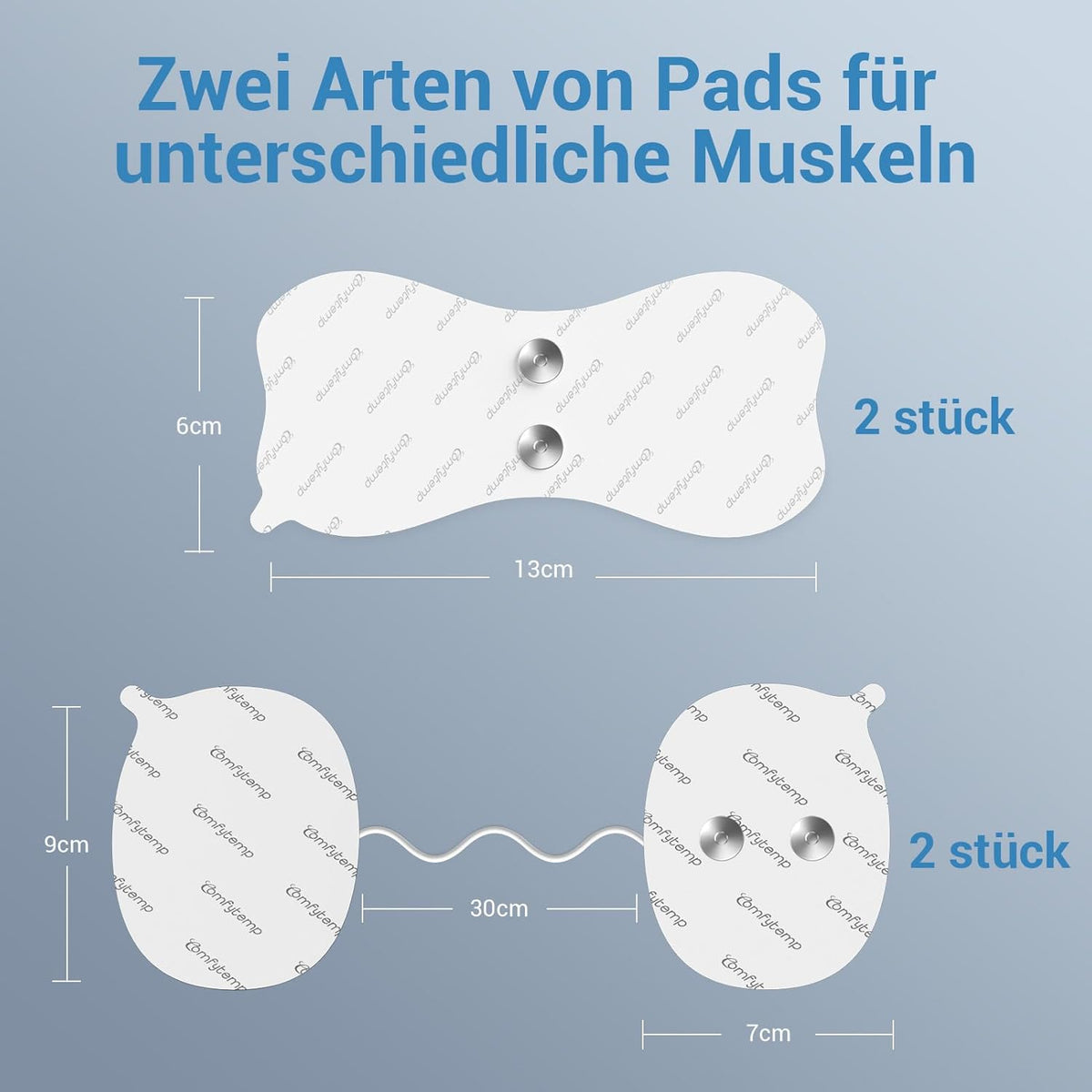 Comfytemp TENS Device Electrode Pads (Only for K6122/K6114), Pack of 2 + 2 Wireless Pads (6 x 13/7 x 9 cm) Reusable, High-Quality Self-Adhesive Performance and Non-Irritating Electrotherapy