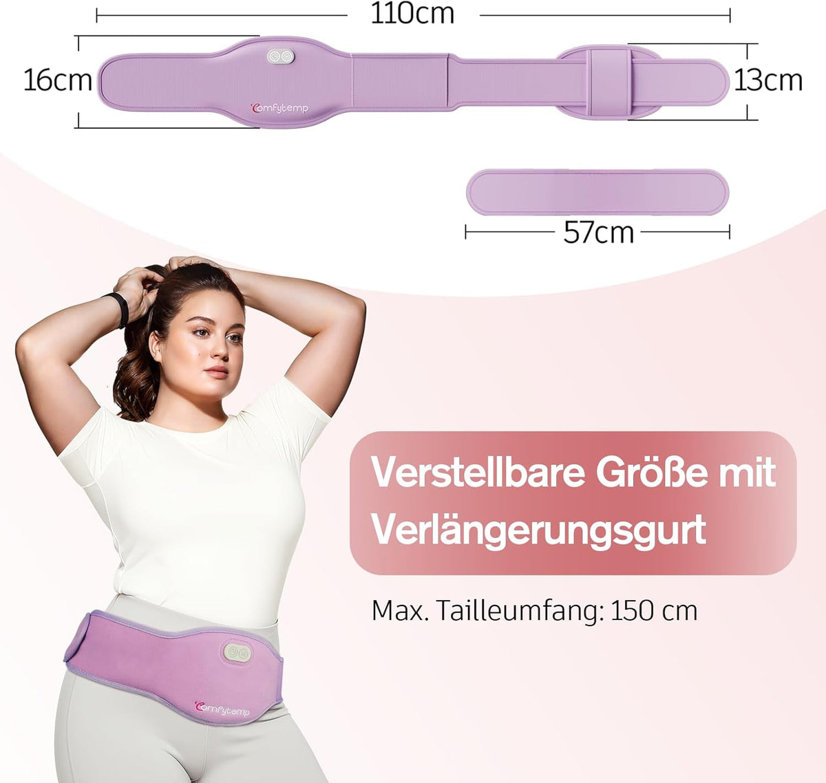 Comfytemp Large Heat Belt Period with 5000 mAh Battery for Periods Abdominal and Back 16 x 150 cm Wireless Heating Belt Menstruation Abdominal Warmer Back Warmer with USB Gifts for Mothers, Women, Mum