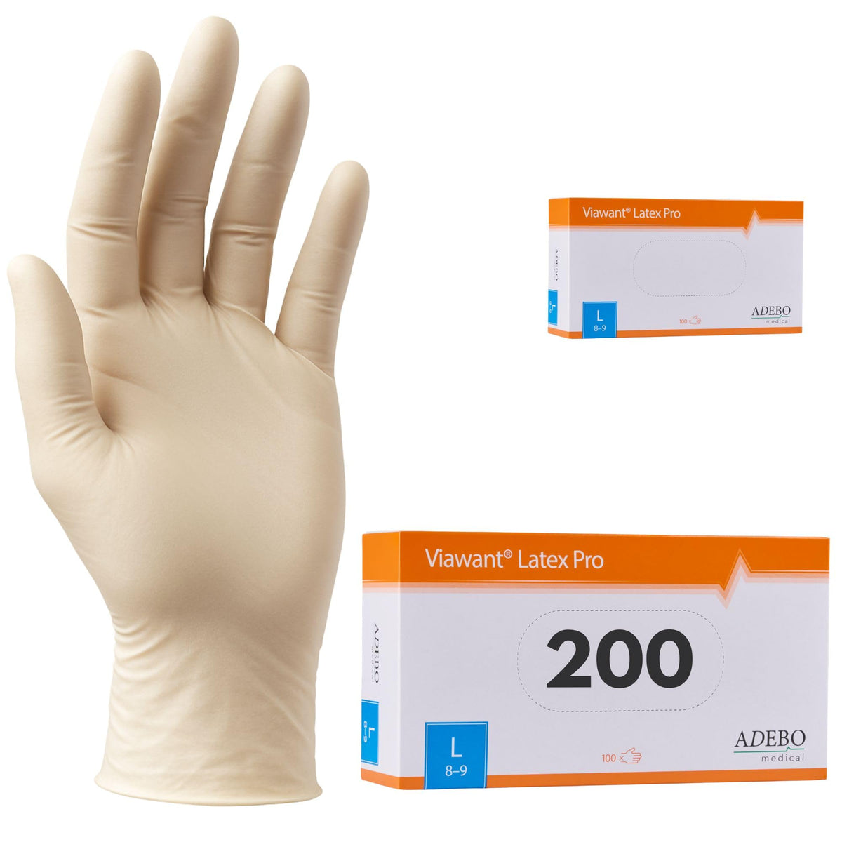 Latex Gloves Pack of 100 | L | Powder-Free Latex Gloves White | Textured, Tear-Resistant & Elastic | Disposable Examination Gloves for Care & Cosmetics | Size XS, S, M, L, XL
