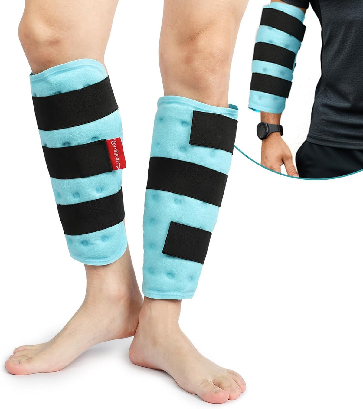 Comfytemp Universal Cooling Cuff (Pack of 2) 30 x 30 cm Cooling Bandage for Legs Arms Calves Knee Elbow Shoulder Neck with 3 Fasteners Cooling Pads Cold Warm Compress Reusable Cool Packs