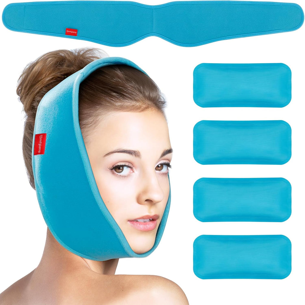 Comfytemp Wisdom Tooth Cooling Compress Cooling Pads Face, Hands-Free Soft Gel Cooling Packs TMJ Pain Relief and Pain After Face Surgery Tooth Pain Jaw Relaxation 85 x 12.5 cm Cooling Bandage