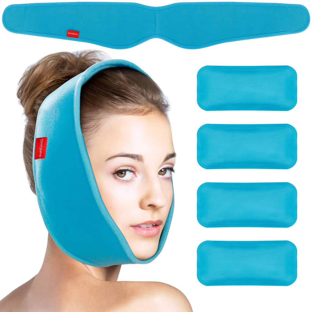 Comfytemp Wisdom Tooth Cooling Compress Cooling Pads Face, Hands-Free Soft Gel Cooling Packs TMJ Pain Relief and Pain After Face Surgery Tooth Pain Jaw Relaxation 85 x 12.5 cm Cooling Bandage