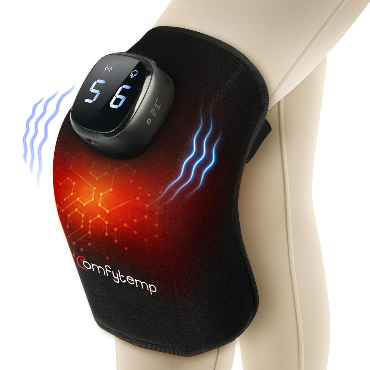 Comfytemp Wireless Knee Massager Air Compression 3D Massage with 2500mAh Battery, Heating Function for Knees with DIY Control via App and Push Button Father's Day