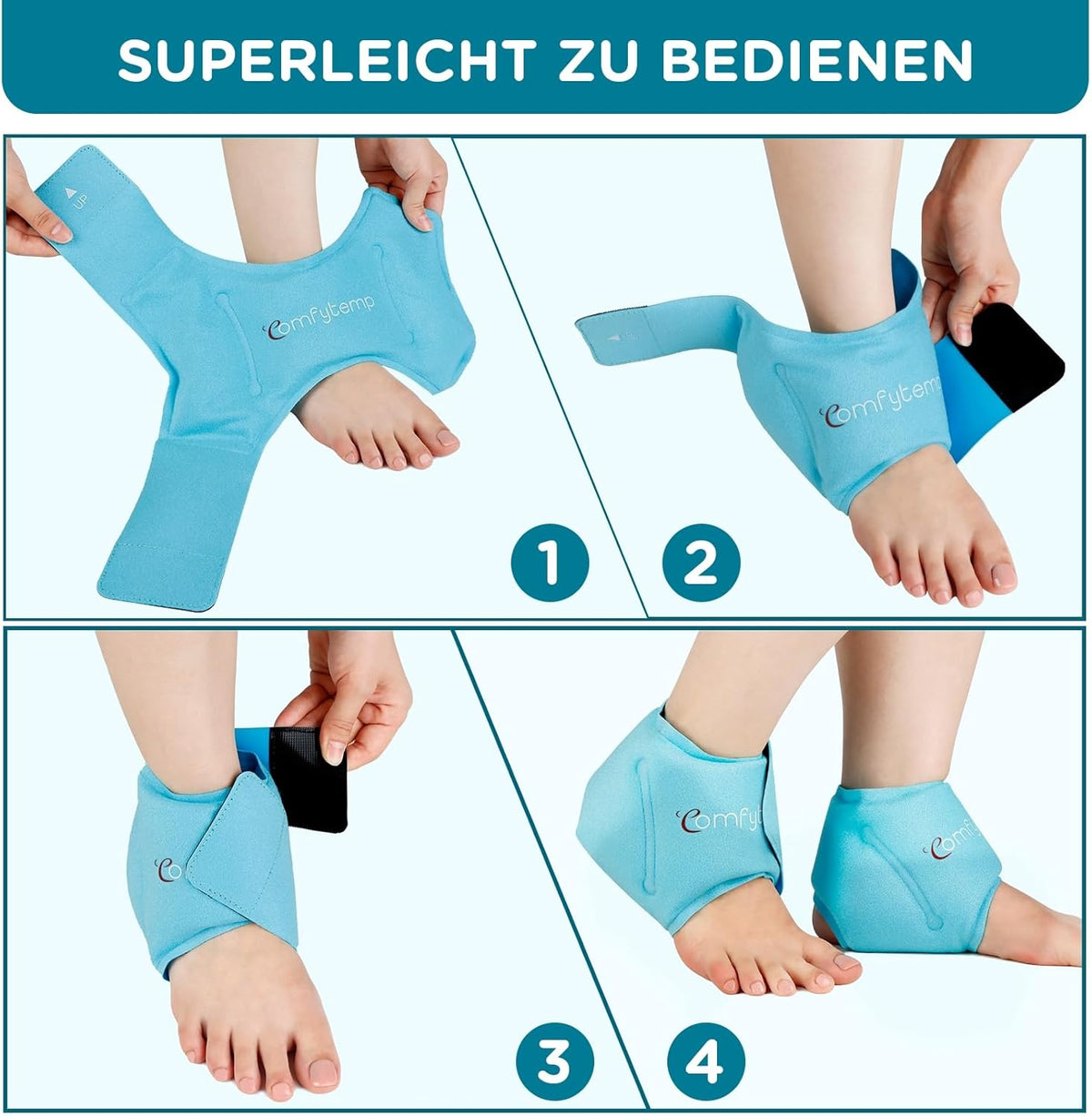Comfytemp Cooling Cuff Foot Ankle Gel Cooling Pads (2 Pieces), Cooling Bandage Ankle Pain Relief, Cold Warm Compress Reusable Cool Packs Plantar Fasciitis 30 x 11 cm