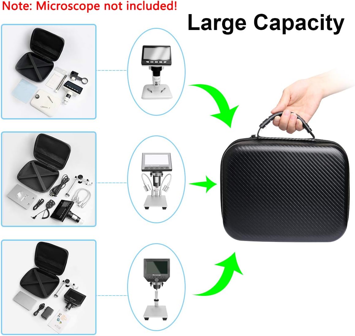 Original LCD Digital Microscope Carry Case, Ultra Big Size Storage Bag Box for USB/WiFi/LCD Screen, Handheld Portable Microscope, Camera, Endoscope, Magnifying Glass, Pocket Microscope