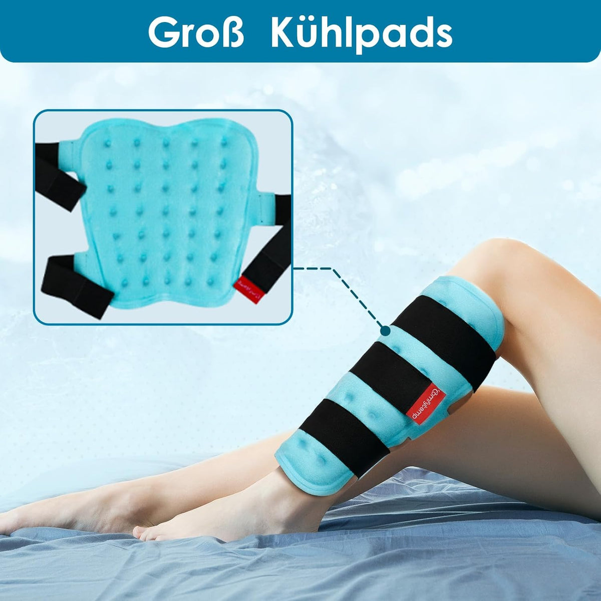 Comfytemp Universal Cooling Cuff (Pack of 2) 30 x 30 cm Cooling Bandage for Legs Arms Calves Knee Elbow Shoulder Neck with 3 Fasteners Cooling Pads Cold Warm Compress Reusable Cool Packs
