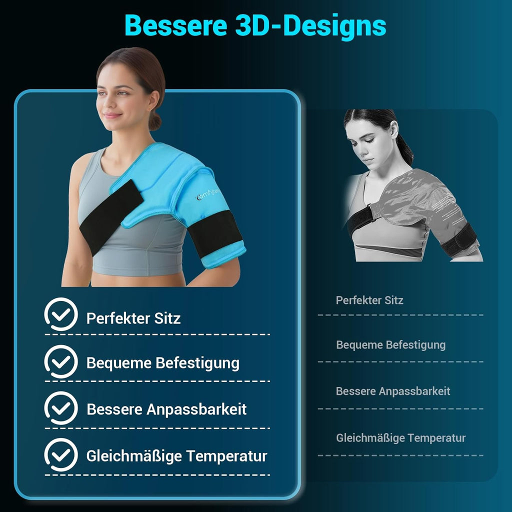 Comfytemp 3D Cooling Cuff for Shoulder and Upper Arm with Fasteners, Large Gel Cooling Pad, Cooling Bandage, Cold Warm Compress for Frozen Shoulder and Recovery After Surgery (15 x 23 cm, 900 g)