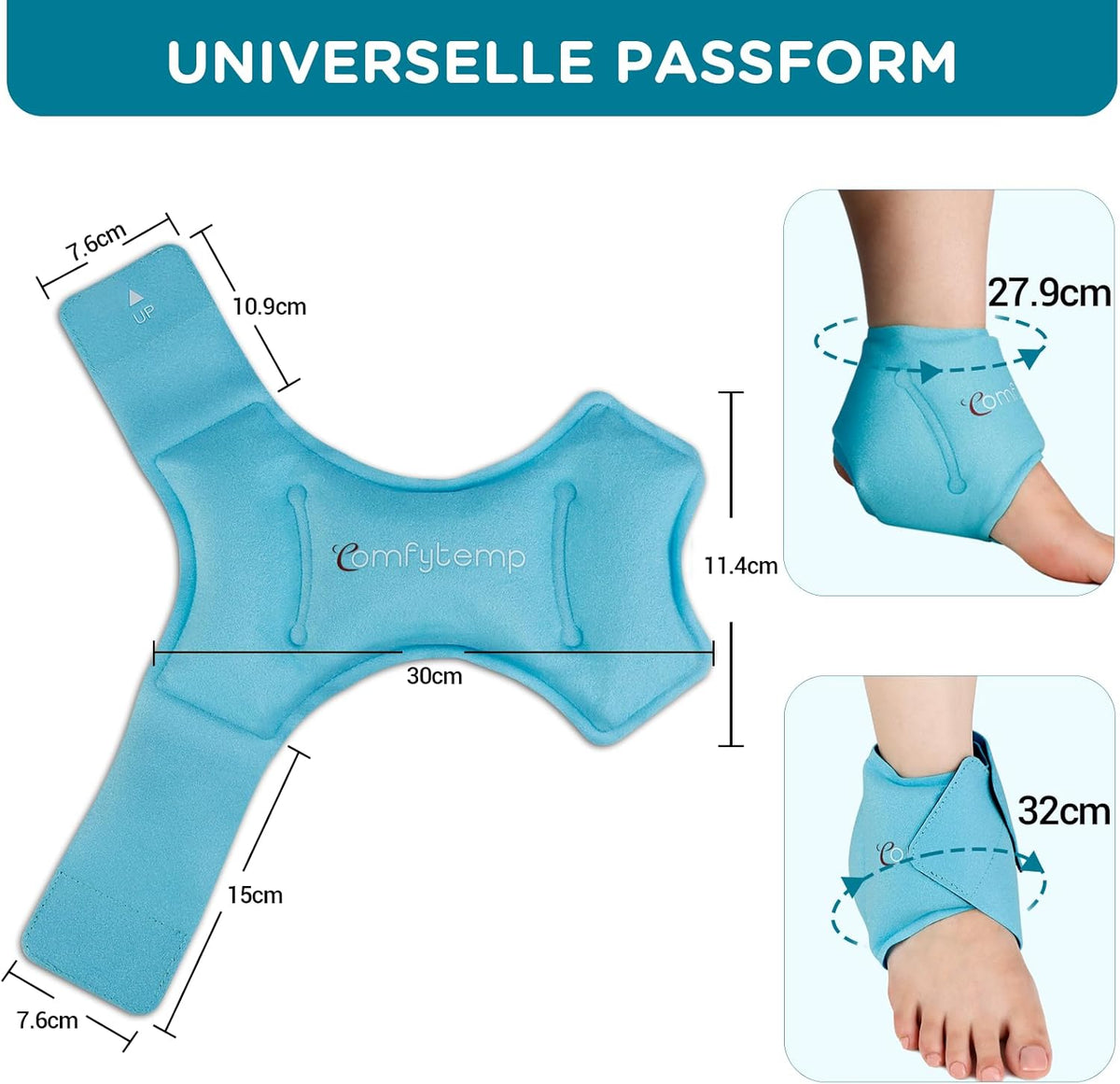 Comfytemp Cooling Cuff Foot Ankle Gel Cooling Pads (2 Pieces), Cooling Bandage Ankle Pain Relief, Cold Warm Compress Reusable Cool Packs Plantar Fasciitis 30 x 11 cm