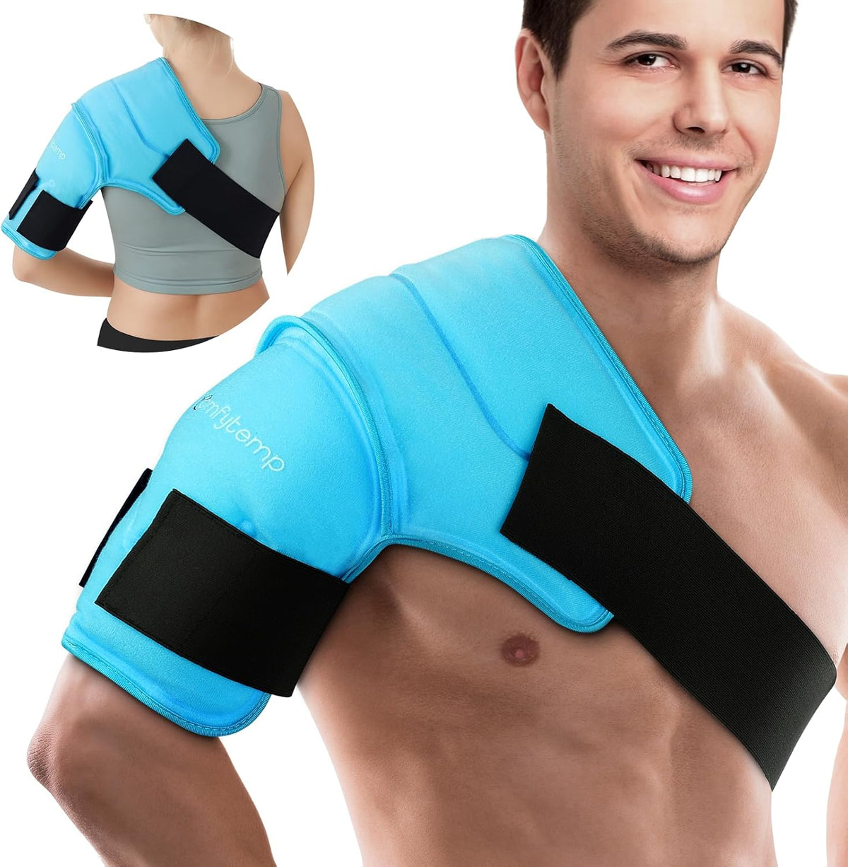 Comfytemp 3D Cooling Cuff for Shoulder and Upper Arm with Fasteners, Large Gel Cooling Pad, Cooling Bandage, Cold Warm Compress for Frozen Shoulder and Recovery After Surgery (15 x 23 cm, 900 g)