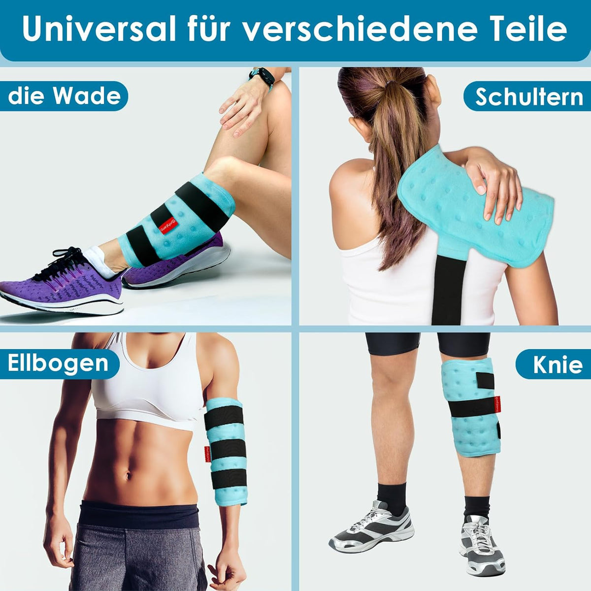 Comfytemp Universal Cooling Cuff (Pack of 2) 30 x 30 cm Cooling Bandage for Legs Arms Calves Knee Elbow Shoulder Neck with 3 Fasteners Cooling Pads Cold Warm Compress Reusable Cool Packs