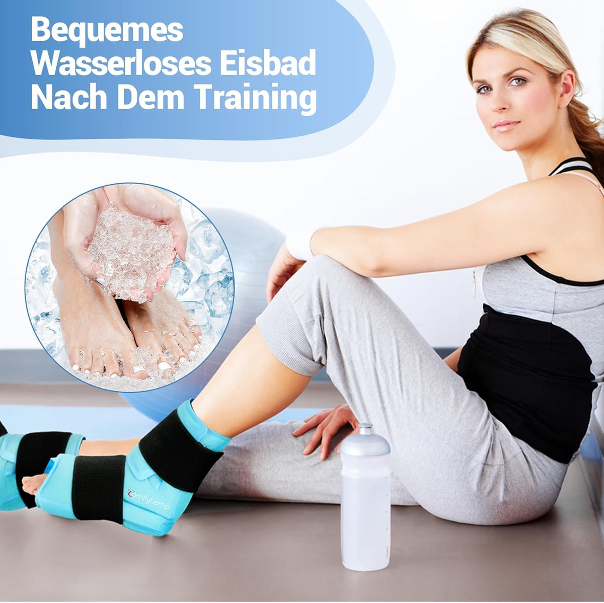 Comfytemp Fully Wrapping Cooling Cuff Foot (Pack of 2), Cooling Bandage Ankle for Waterless Ice Bath After Sports, Reusable Large Cooling Pads Gel for Plantar Fasciitis (21 x 22 cm, 900 g)