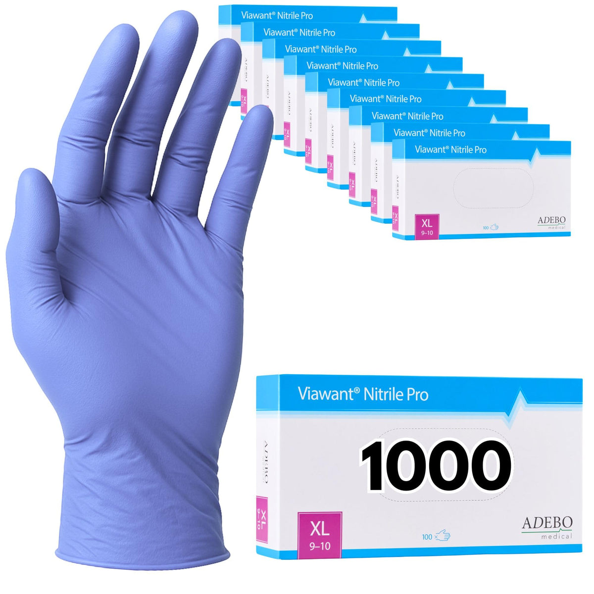 Disposable Gloves, XXL, Nitrile Gloves, Blue, Powder-Free, Latex-Free, Tear-Resistant & Sensitive EN 455 & EN 374, Size XS, S, M, L, XL, XXL Pack of 100