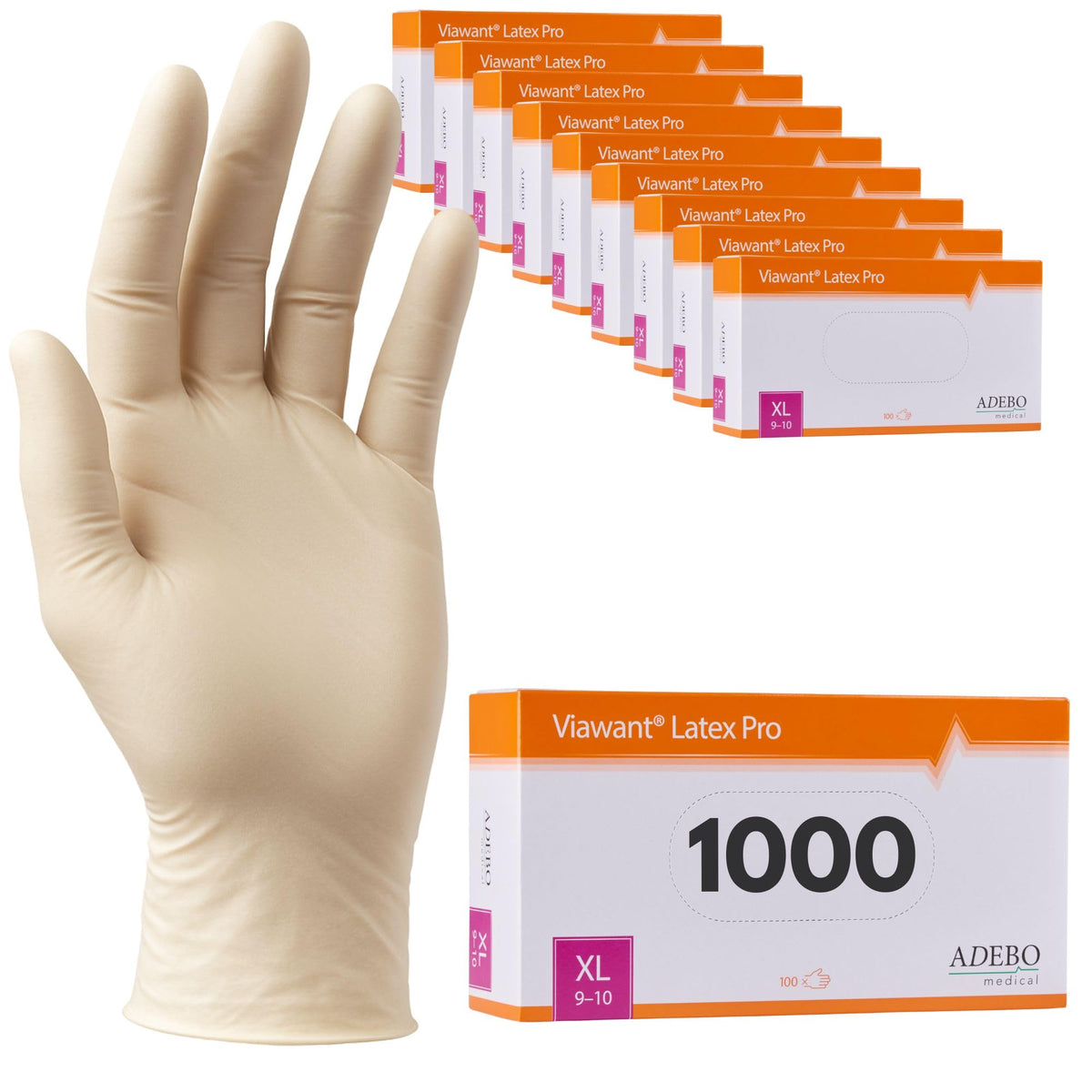 Latex Gloves Pack of 100 | L | Powder-Free Latex Gloves White | Textured, Tear-Resistant & Elastic | Disposable Examination Gloves for Care & Cosmetics | Size XS, S, M, L, XL