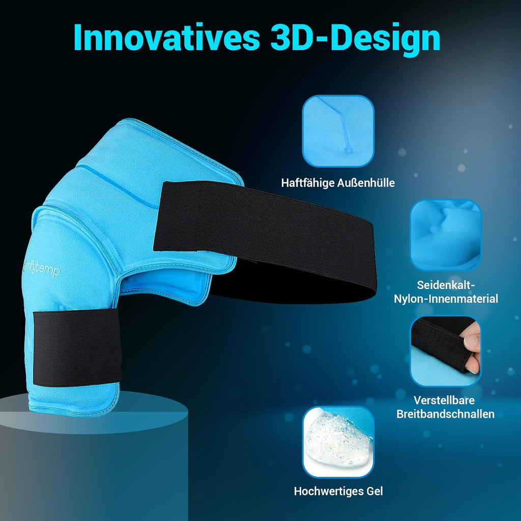 Comfytemp 3D Cooling Cuff for Shoulder and Upper Arm with Fasteners, Large Gel Cooling Pad, Cooling Bandage, Cold Warm Compress for Frozen Shoulder and Recovery After Surgery (15 x 23 cm, 900 g)