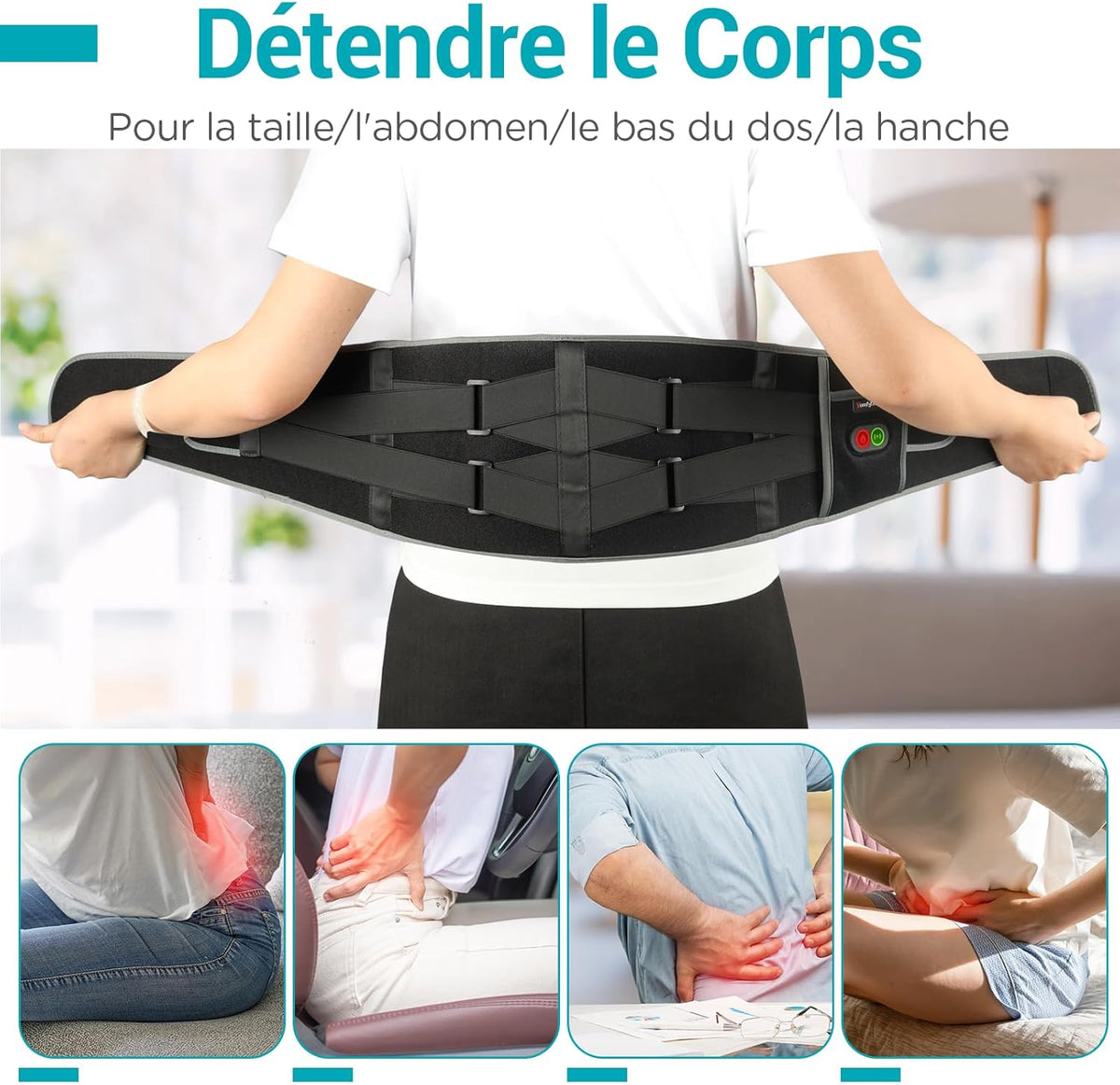 Comfytemp Heat Belt Vibration Massage for Back with 25 Wh Battery, 155 x 20 cm Wireless Heating Belt with Adjustable Tension Band, Massager Heating Pad with Automatic Shut-Off Back Warmer
