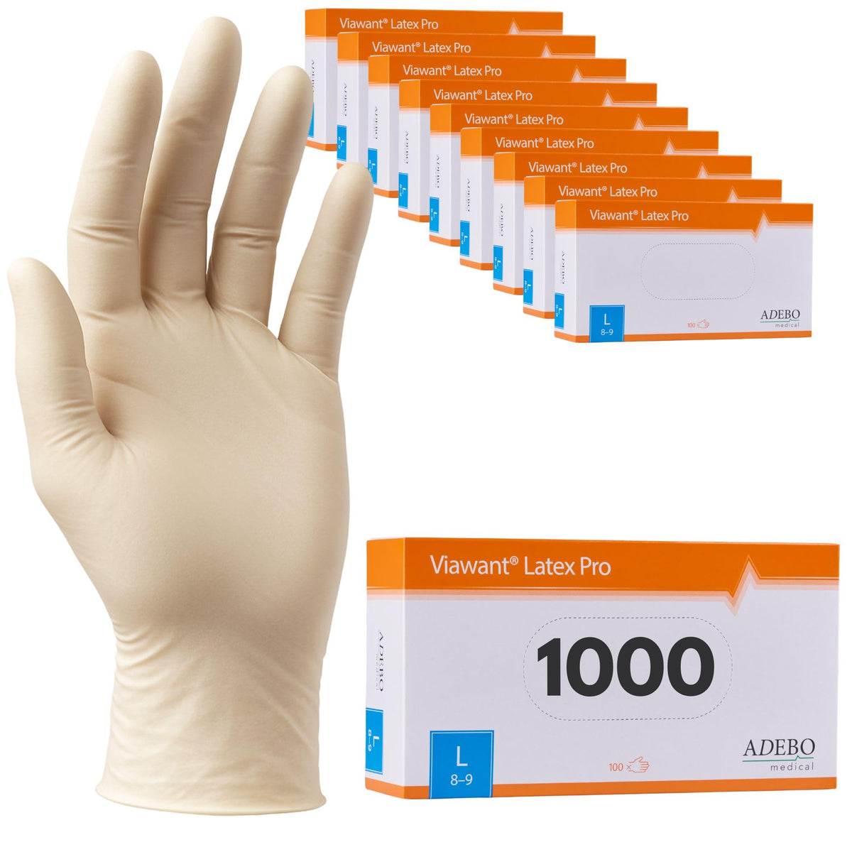 Latex Gloves Pack of 100 | L | Powder-Free Latex Gloves White | Textured, Tear-Resistant & Elastic | Disposable Examination Gloves for Care & Cosmetics | Size XS, S, M, L, XL