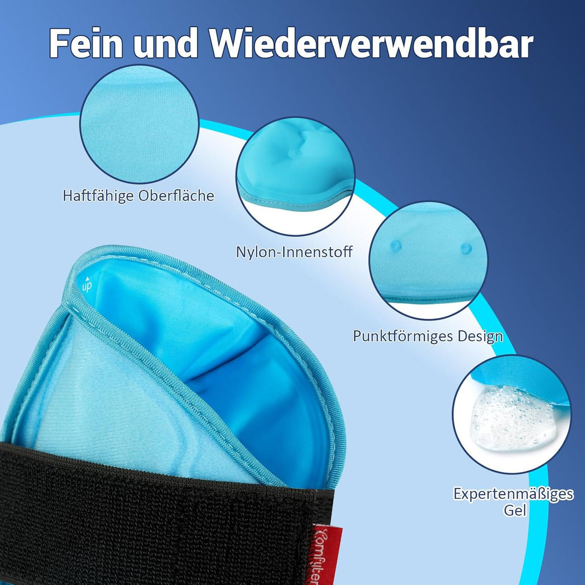 Comfytemp 3D Cooling Cuff Knee with Velcro Fastening, 28 x 30 cm Cooling Bandage, Cooling Pads Gel for Knee Pain, Cold Warm Compress Cool Pack for Knee Replacement