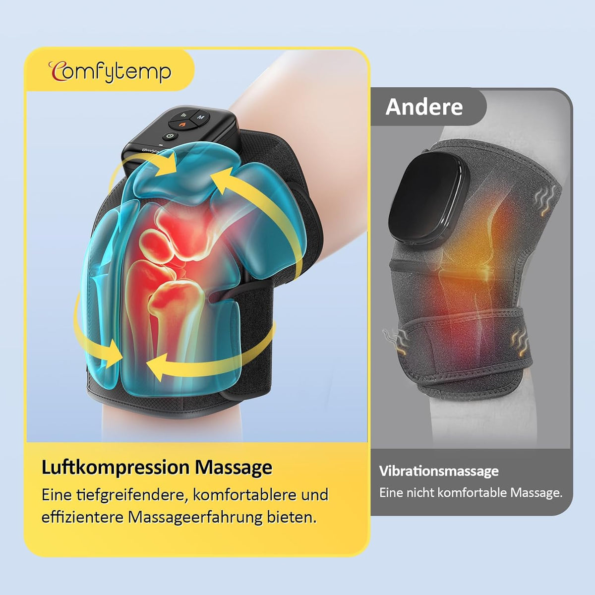 Comfytemp Wireless Knee Massager Air Compression 3D Massage with 2500mAh Battery, Heating Function for Knees with DIY Control via App and Push Button Father's Day