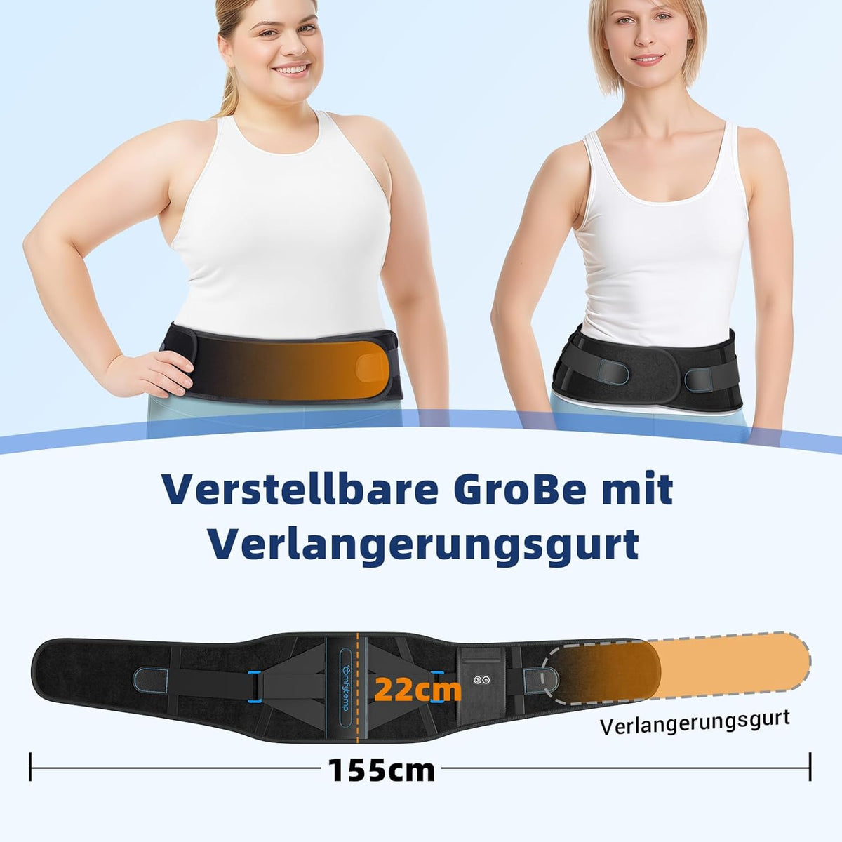 Comfytemp Heat Belt Back Support Belt with 25 Wh Battery, 155 x 22 cm Wireless Heating Belt with Back Support for Back, Heating Pad with Automatic Shut-Off Back Warmer with USB Gifts for Mums, Mum, Dad