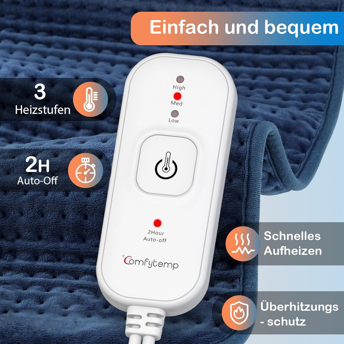 Comfytemp XXL Large Heating Pad 83 x 43 cm, Ultra Soft Heat Pad with Automatic Shut-Off, Age-Friendly Electric Blanket with Safety System for Back, Shoulder, Neck, Stomach, Legs, Knee, Machine Washable