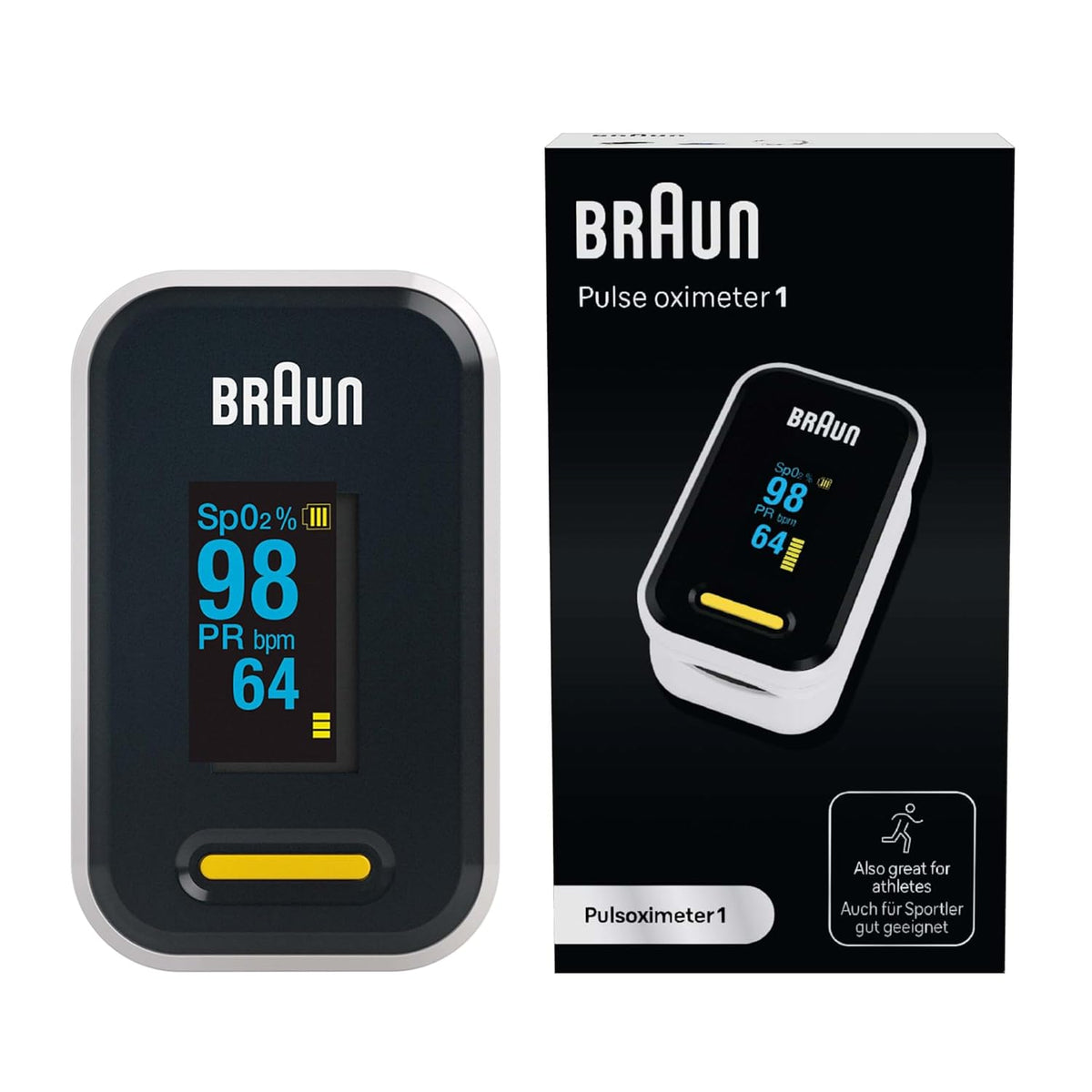 Braun Pulse Oximeter 1 | Precise Blood Oxygen Meter | Easy to Use at Home | For Patients with COPD, Pneumonia, Sleep Apnea | Ideal for Athletes | YK-81CEU