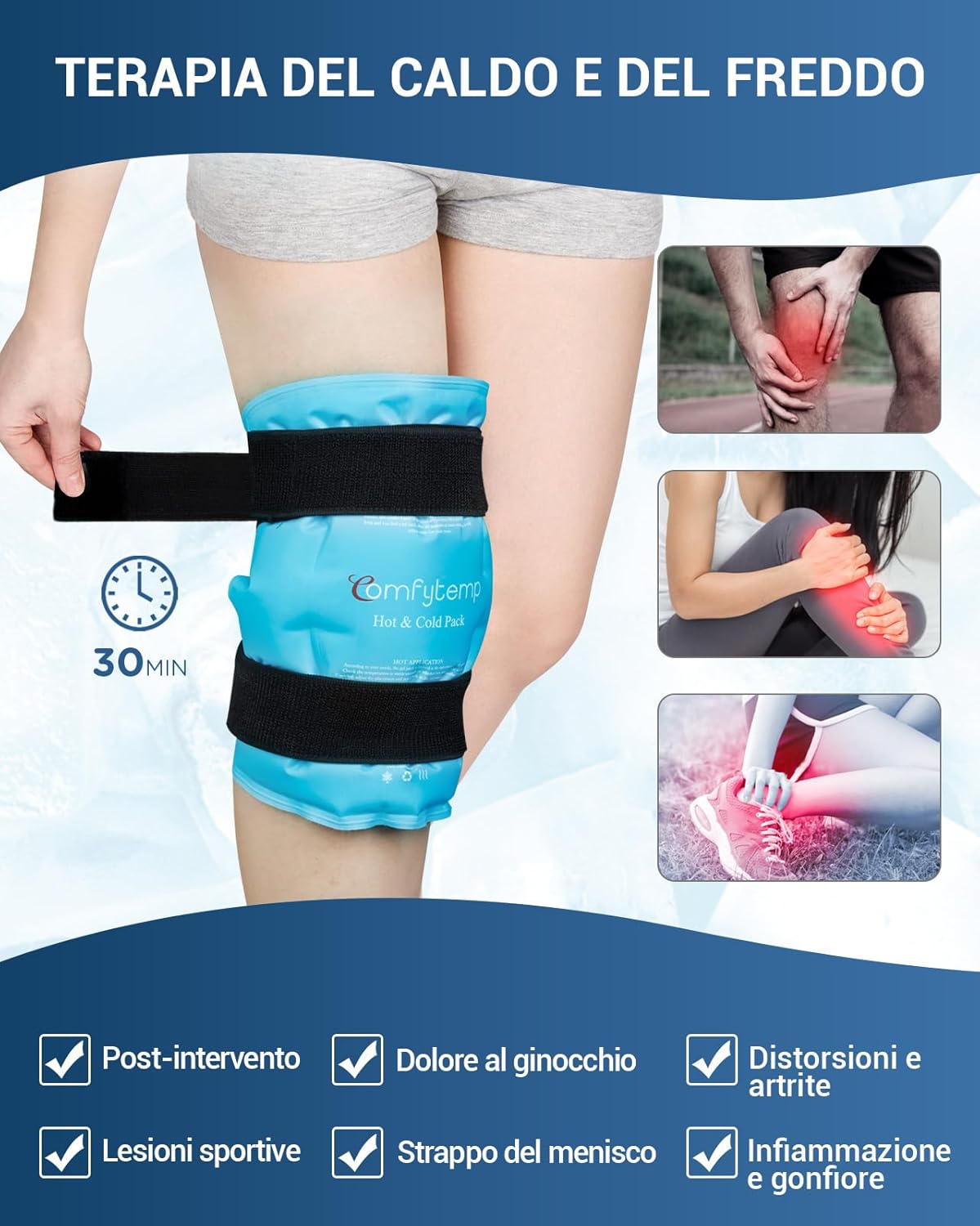 Comfytemp Reusable Cold & Heat Therapy for Knee Replacement Surgery to Relieve Pain, Injury, Swelling, Sprains, Bruises
