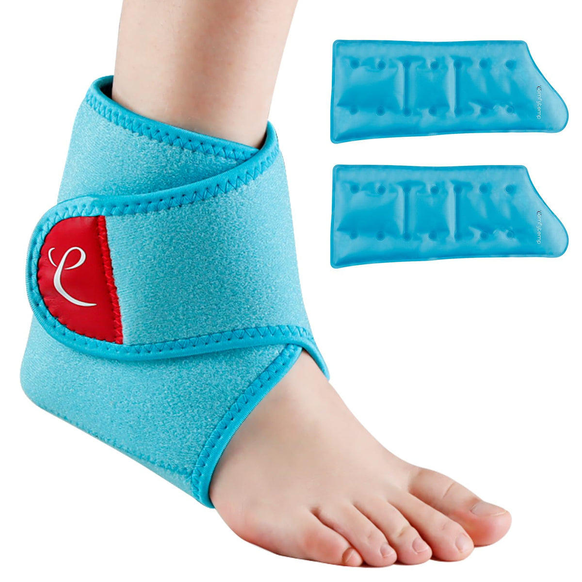 Comfytemp Cooling Cuff Foot Ankle Gel Cooling Pads (2 Pieces), Cooling Bandage Ankle Pain Relief, Cold Warm Compress Reusable Cool Packs Plantar Fasciitis 30 x 11 cm