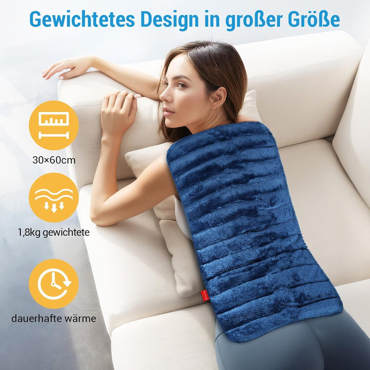 Comfytemp Large Weighted Grain Cushion 30 x 60 cm 1.8 kg Microwave Heat Cushion, Natural Linseed Moist Heat for Back, Neck, Shoulder, Stomach, Legs, Knee, XXL