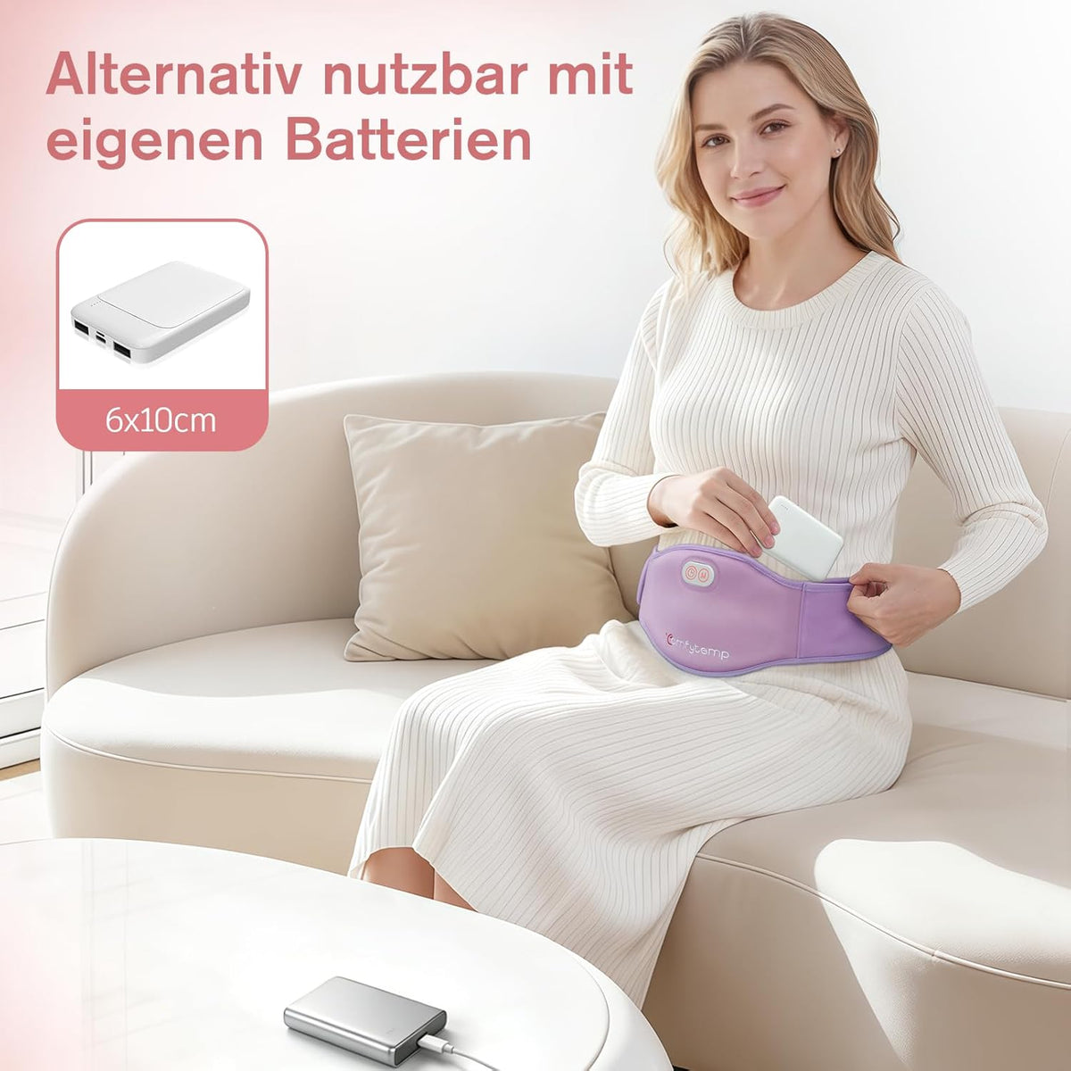 Comfytemp Large Heat Belt Period with 5000 mAh Battery for Periods Abdominal and Back 16 x 150 cm Wireless Heating Belt Menstruation Abdominal Warmer Back Warmer with USB Gifts for Mothers, Women, Mum