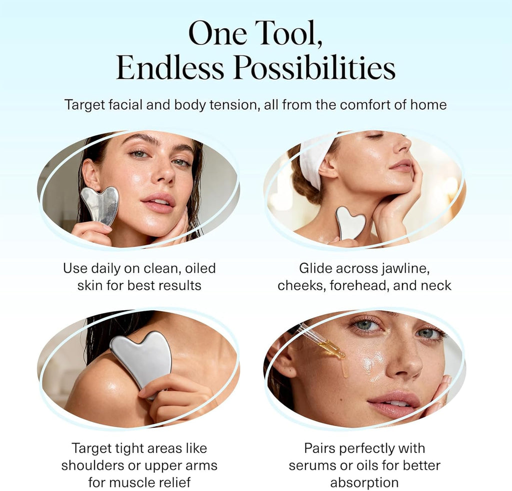 Gua Sha Face Massager Stainless Steel for Face and Body - Facial Massager for Lymphatic Drainage, Anti-Aging and Radiant Skin