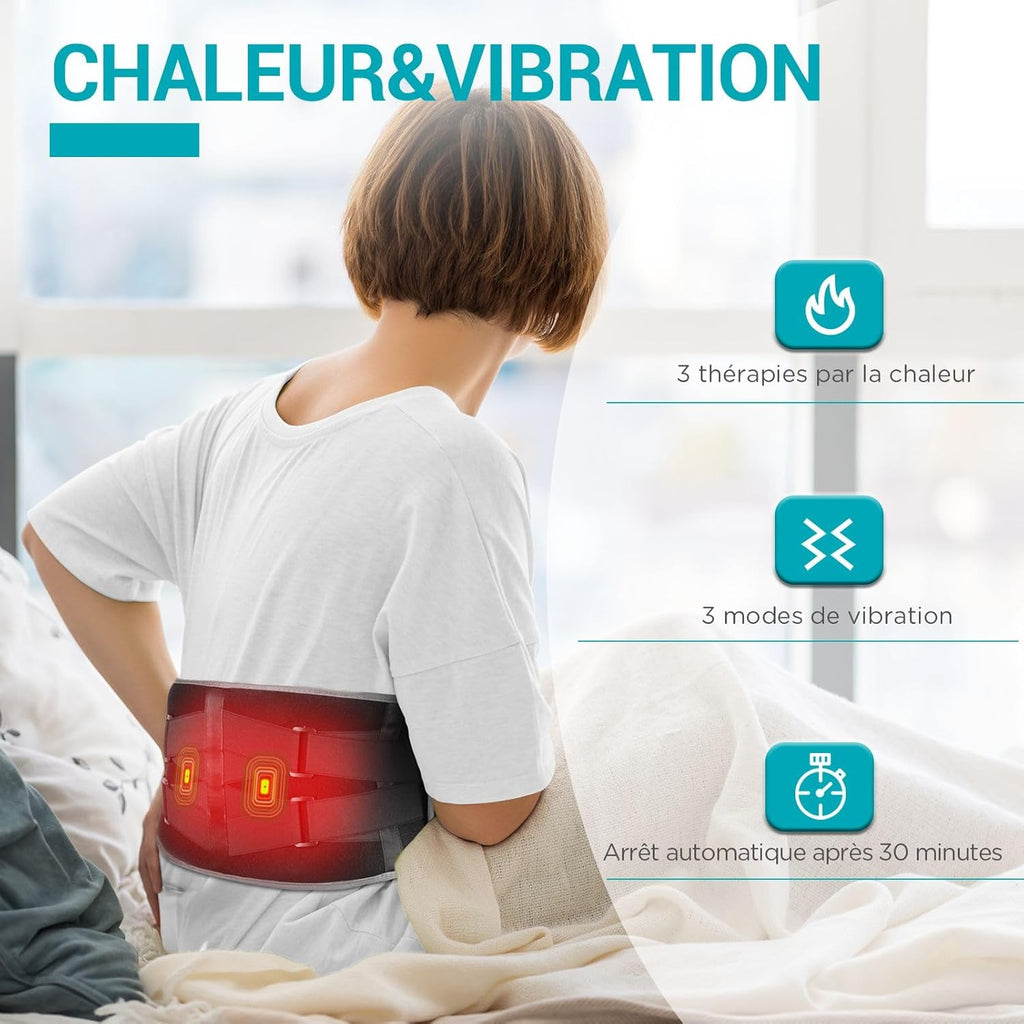 Comfytemp Heat Belt Vibration Massage for Back with 25 Wh Battery, 155 x 20 cm Wireless Heating Belt with Adjustable Tension Band, Massager Heating Pad with Automatic Shut-Off Back Warmer