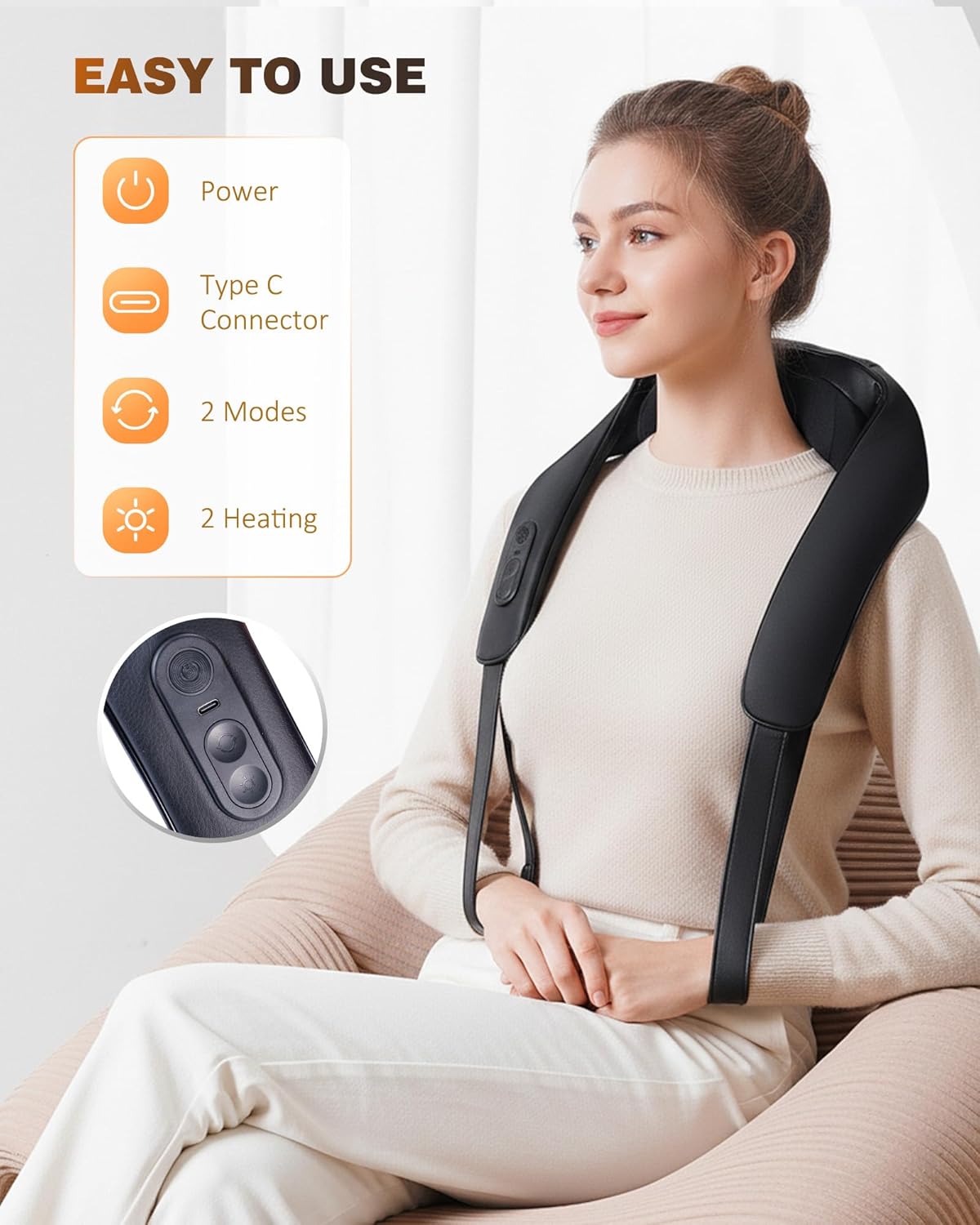 Neck and Shoulder Massager with Heat Wireless Enhanced Graphene Heating 4D Shiatsu Deep Kneading Massage for Pain Relief on Shoulder, Back and Legs, Jet Black