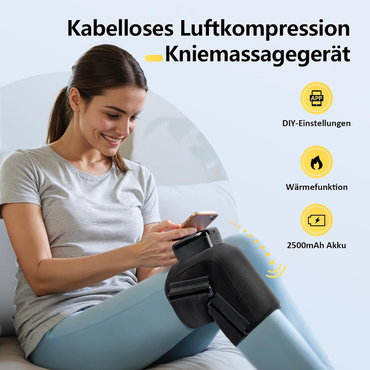 Comfytemp Wireless Knee Massager Air Compression 3D Massage with 2500mAh Battery, Heating Function for Knees with DIY Control via App and Push Button Father's Day