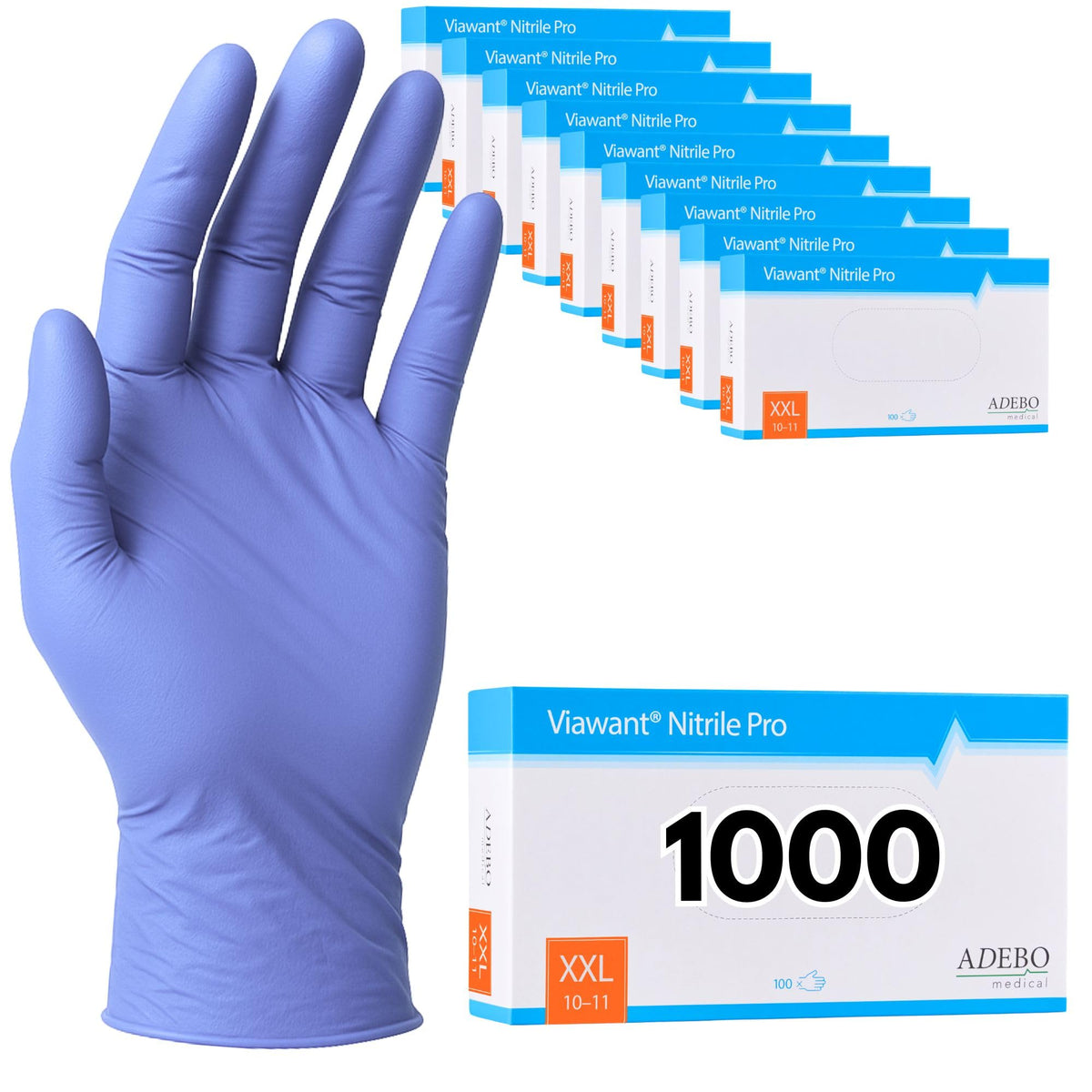 Disposable Gloves, XXL, Nitrile Gloves, Blue, Powder-Free, Latex-Free, Tear-Resistant & Sensitive EN 455 & EN 374, Size XS, S, M, L, XL, XXL Pack of 100