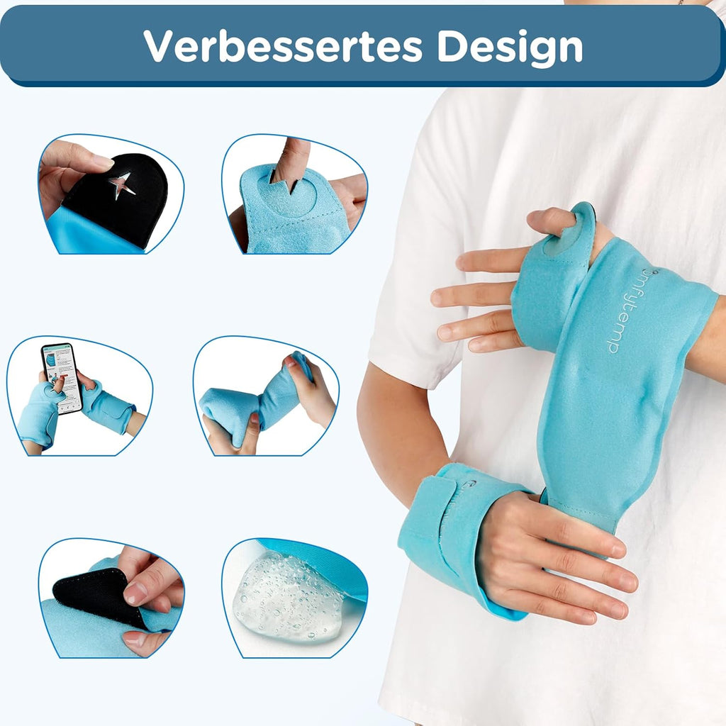 Comfytemp Cooling Cuff Wrist with Fastener (2 Pieces) Cooling Bandage, Gel Cooling Pads for Carpal Tunnel Pain, Arthritis and Tendonitis, Cold Warm Compress Cool Pack
