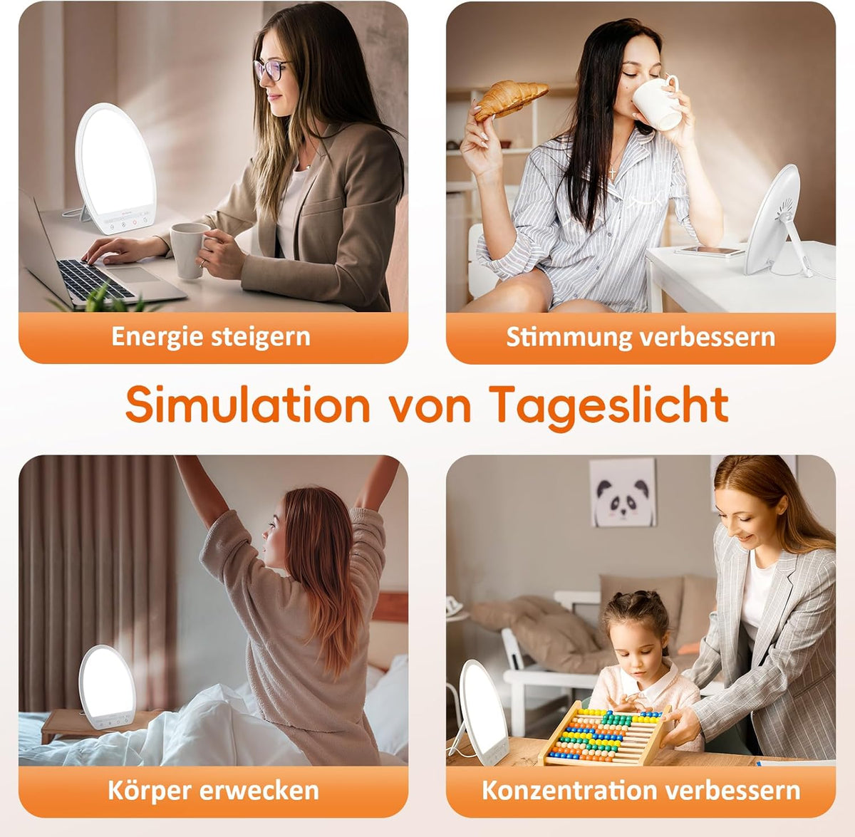 Comfytemp Daylight Lamp Desk 16,000 Lux Sunlight Lamp, UV-Free Light Therapy 19 x 24 cm Simulation of Daylight for Improves Sleep Mood Concentration with Memory Function