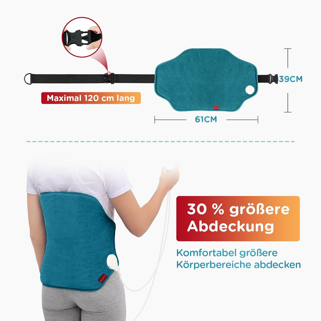 Comfytemp Large Heating Pad for Back with 9 Heat Settings 0.5-9h Automatic Shut-Off 39 x 61 cm Electric Back Warmer Heat Belt Heat Cushion Machine Washable (Max. Waist Circumference: 120 cm)