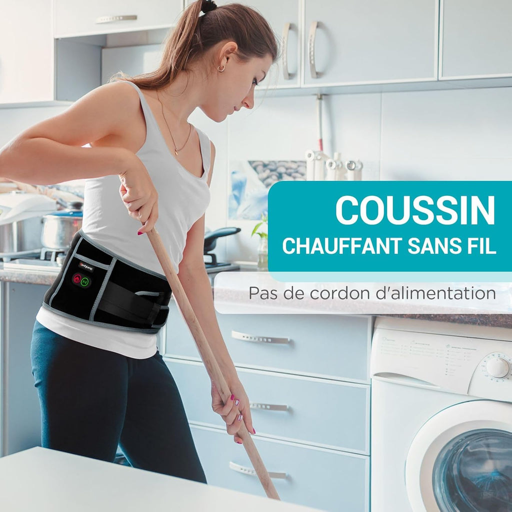 Comfytemp Heat Belt Vibration Massage for Back with 25 Wh Battery, 155 x 20 cm Wireless Heating Belt with Adjustable Tension Band, Massager Heating Pad with Automatic Shut-Off Back Warmer