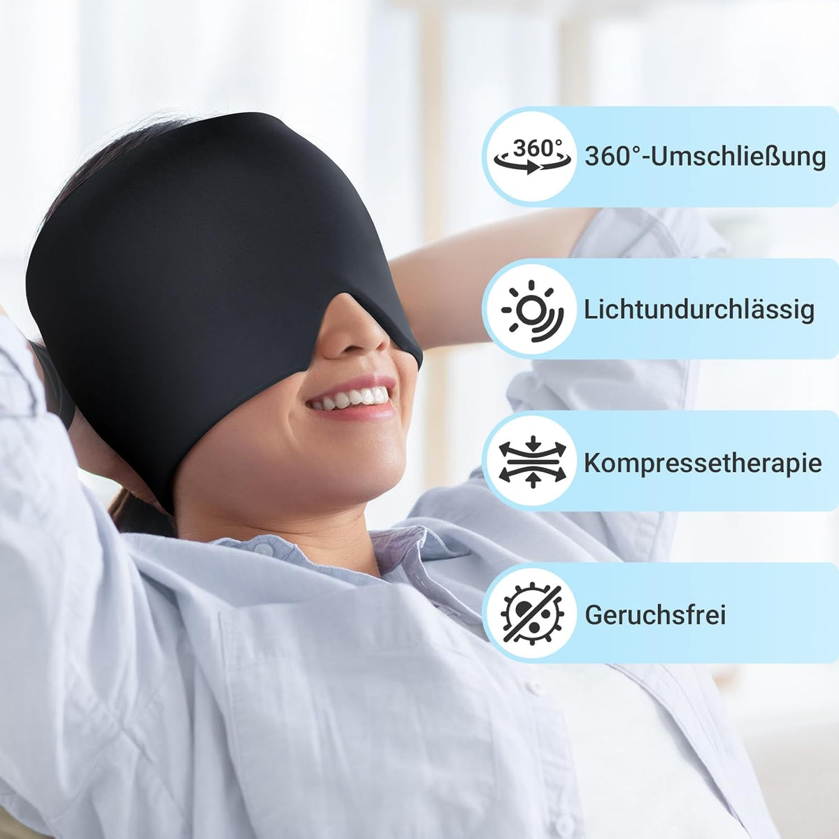 Comfytemp Migraine Mask, Gel Cooling Mask, 360° Surrounded Eye Mask, Sleeping Mask, Cold Heat Compress for Headaches and Dry Eyes, Fever, Cold Cooling Hat