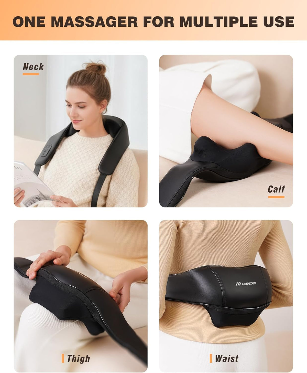 Neck and Shoulder Massager with Heat Wireless Enhanced Graphene Heating 4D Shiatsu Deep Kneading Massage for Pain Relief on Shoulder, Back and Legs, Jet Black