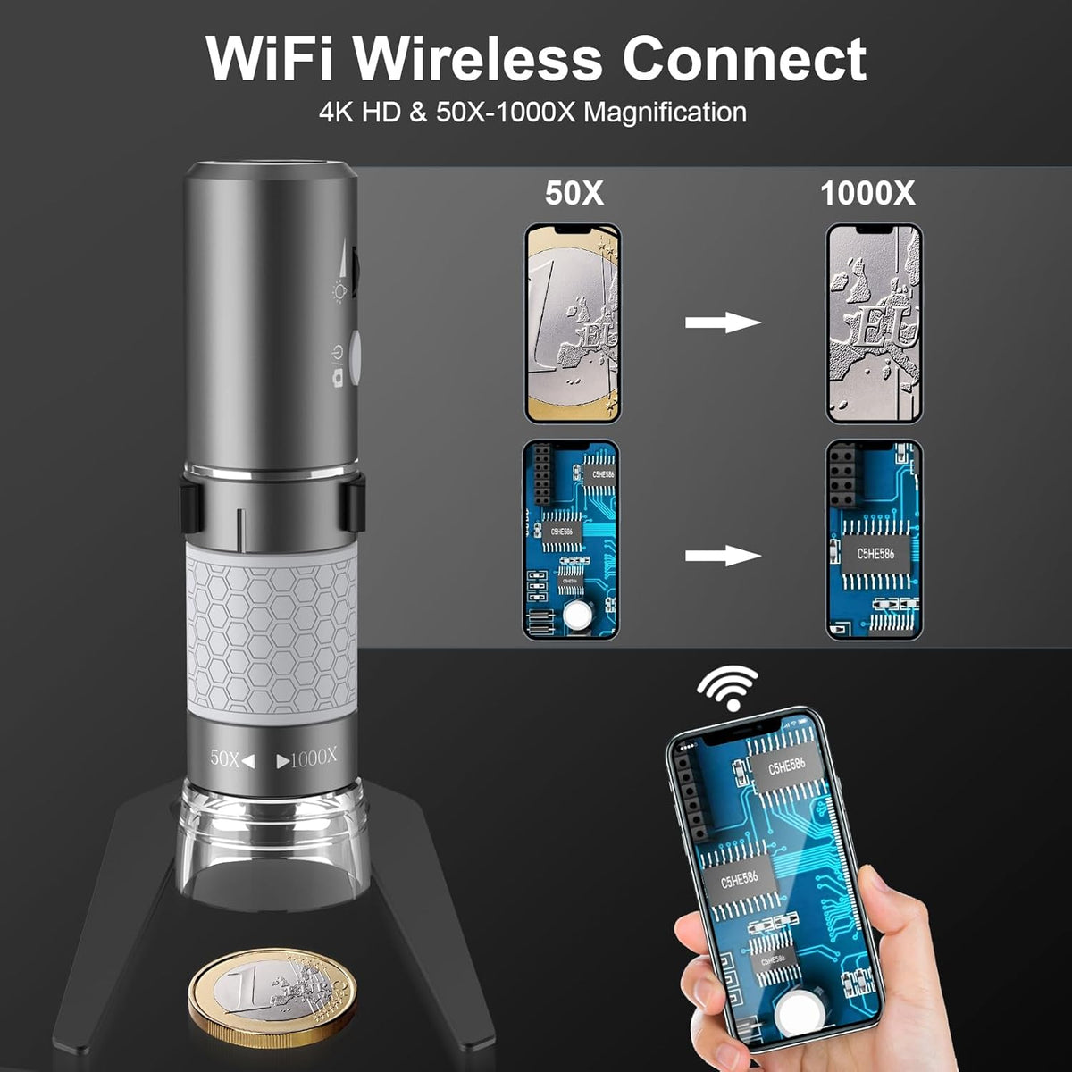 Aluminum Alloy Digital USB Wifi Microscope Mount Holder Universal Metal Frame with Carrying Case (4K)