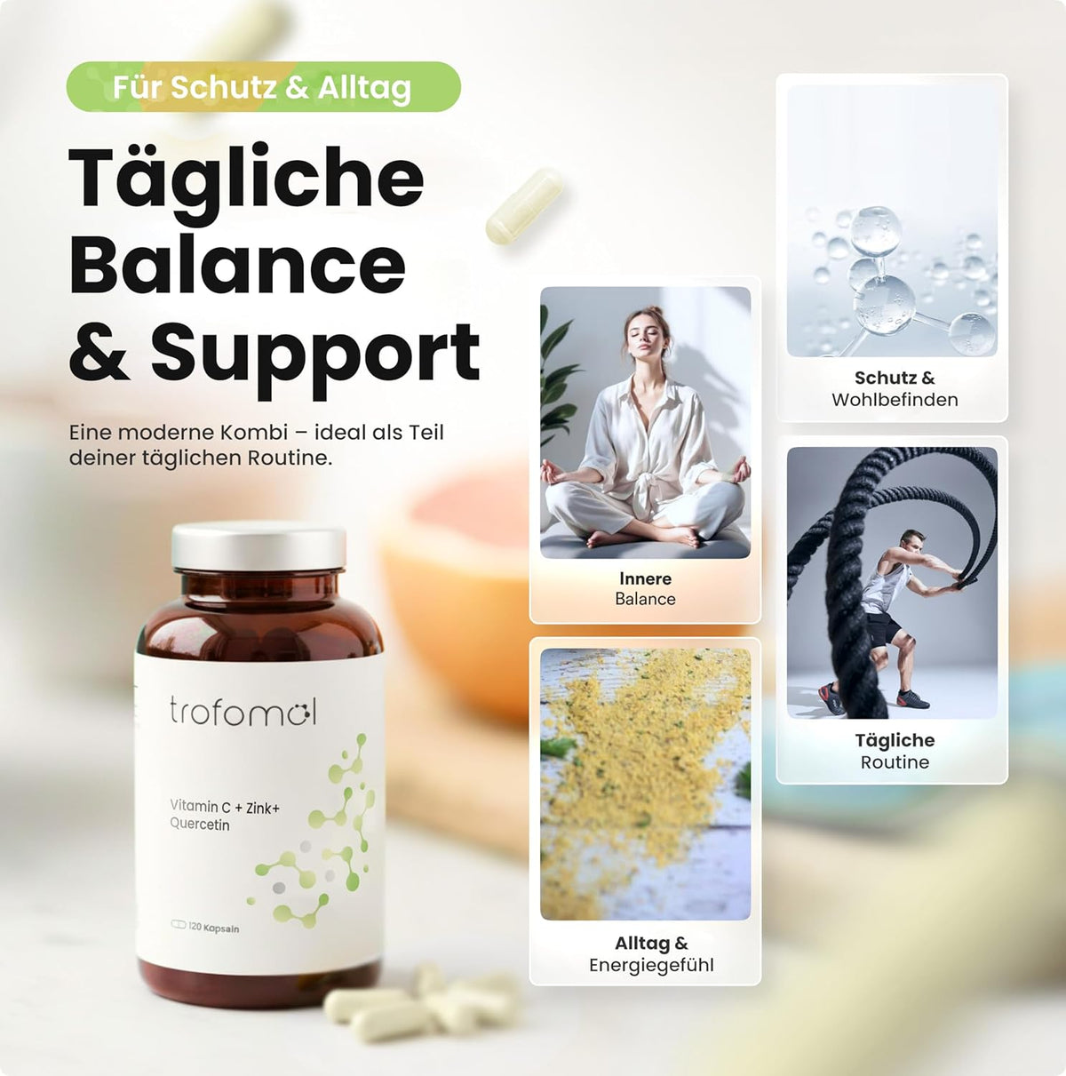 Vitamin C + Zinc + Quercetin - 120 Vegan Capsules - High Dose & Laboratory Tested - No Additives, Free from Genetic Engineering & According to GMP Standard