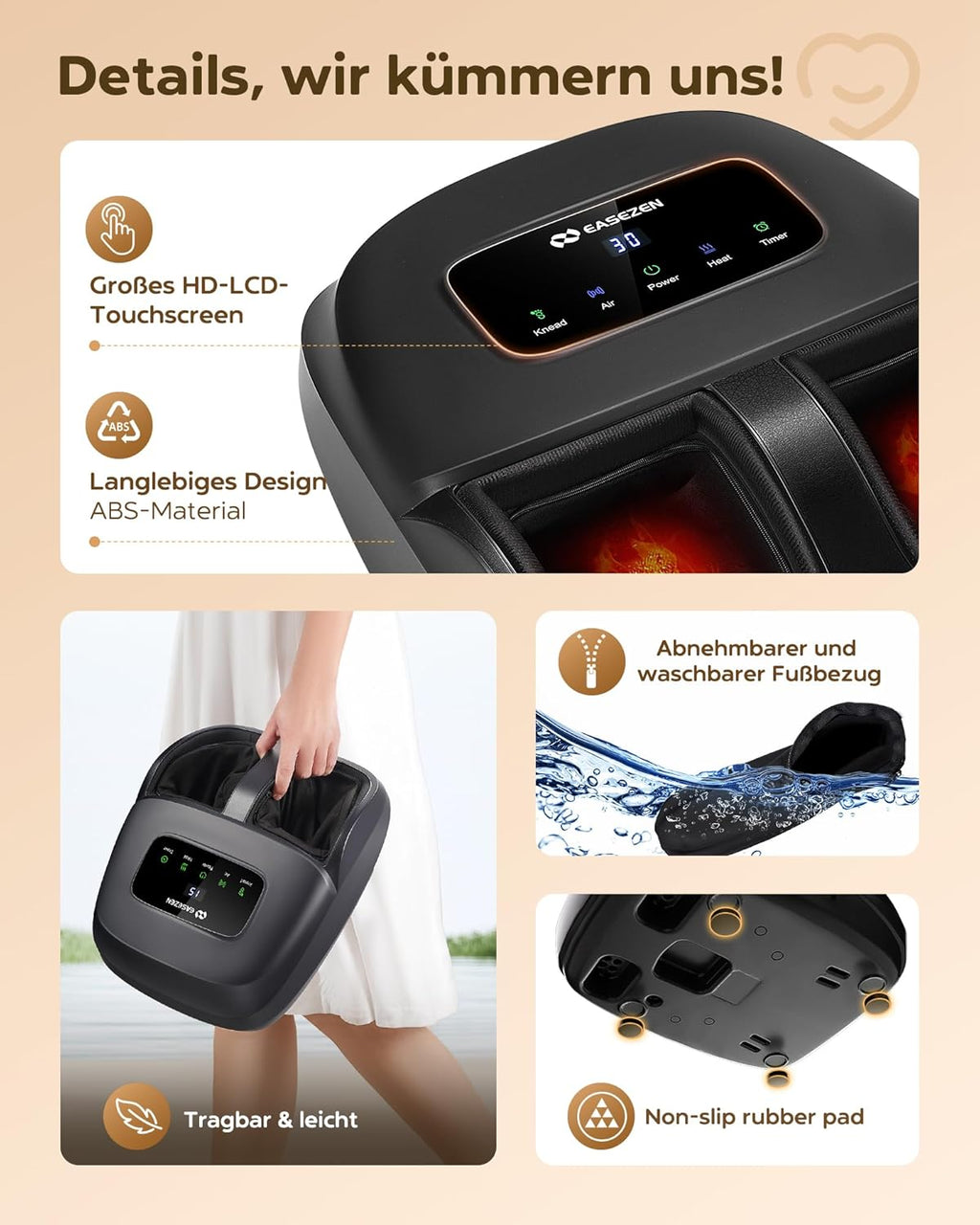 EaseZen Shiatsu Foot Massager, 2026 Upgrade Relaxation Foot Massager with Remote Control & LCD Display, Birthday Gift for Women/Mothers/Dads, Up to Shoe Size 48